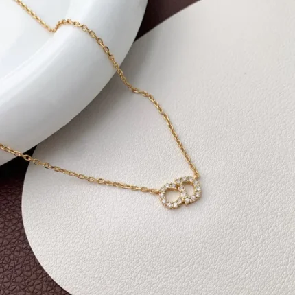 CHRISTIAN DIOR Metal Crystal Clair D Lune Necklace Gold