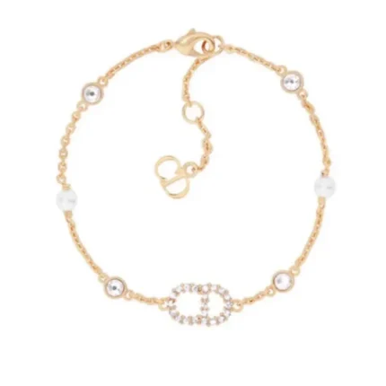 Christian Dior Faux Pearl & Crystal Clar D Lune Station Bracelet