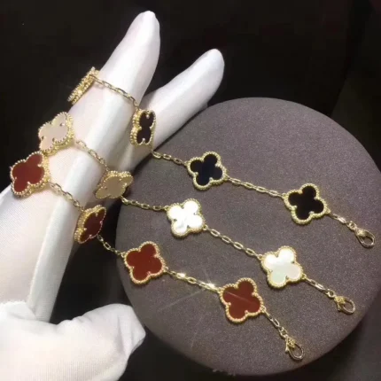 High Quality Pure Silver Gold-plated 18k Lucky Flower Clover Bracelet
