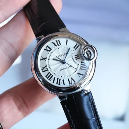 Ballon Bleu de Cartier watch 33 mm, steel, leather