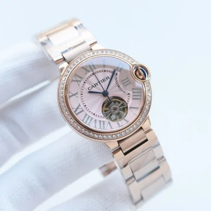 Ballon Bleu de Cartier watch 33mm, automatic mechanical movement, steel, diamonds